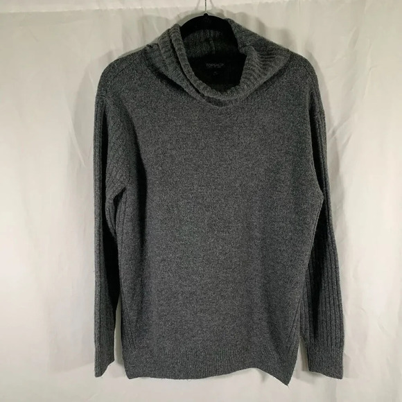 TopShop Sweater Women's 4 Grey Turtle Neck Long Sleeve Side Slit Pullover - Picture 1 of 8